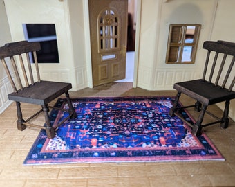 Blue Magenta Fantasy House Rug Illusion 1:12 Scale Handmade Miniature Carpet for DollHouse