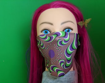 Optical Illusion Purple Squirms Face Mask Washable Polyester Cover USA Made