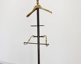 Antique Art Deco Brass Gentleman's Valet Stand - 1950s Garment Rack