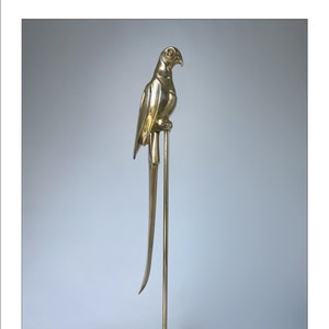 Vintage 1970s Decorative Brass Parrot, Tall Perch Base Sculpture, Hollywood Regency or MCM, Office or Home Decor - Bird Art - FREE SHIPPING