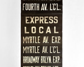 Antique 1920s New York City NYC Subway Station Scroll Mylar Roll - Black and White - Broadway Brooklyn, Myrtle, Brighton