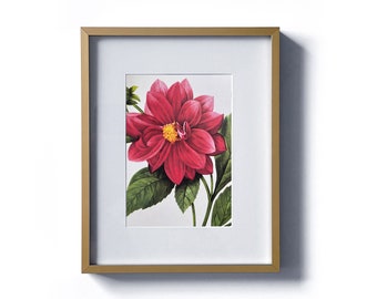 Red or Pink Dahlia Flower - Vintage Framed Print