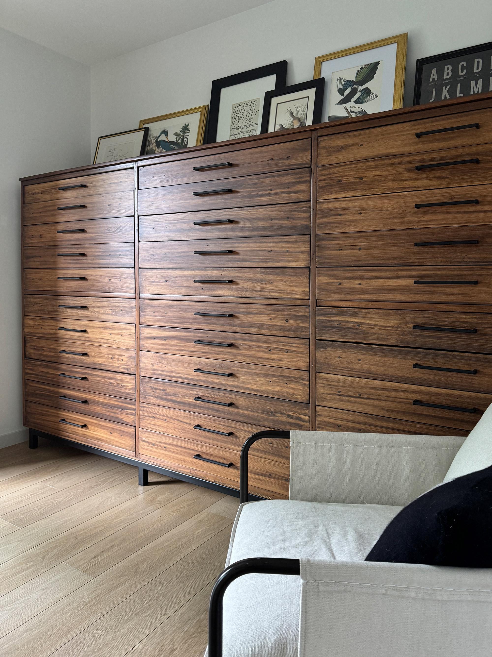 One-of-a-Kind Vintage Oversized Wall of Drawers – Meticulously Restored Mercantile Style Cabinet or Chest of Drawers, Storage Dresser
