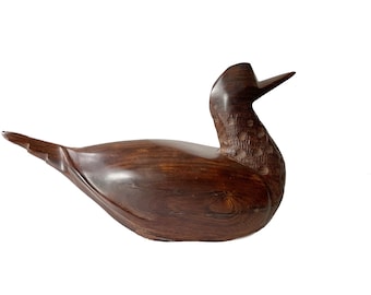 Vintage Solid Wood Hand Carved Duck Figure - Rosewood, Mahogany or Walnut FREE SHIPPING
