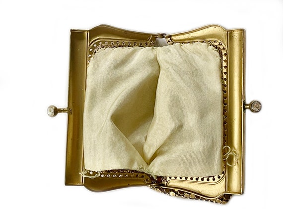 Vintage Shimmery Gold Metal Mesh Coin Purse w Rhi… - image 3