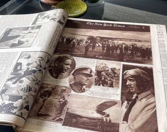 Antique July 1927 Bound New York Times Newspapers - Historical Headlines - Richard Byrd Aviation, Babe Ruth, Lou Gehrig Memorabilia