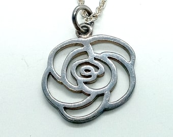 925 Sterling Silver Rose Pendant Necklace / Woman's Open Work Silver Pendant Necklace / Silver Chain Necklace / Gifts for Her