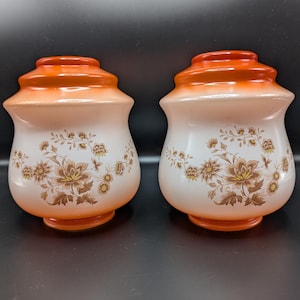 Vintage Electric Lamp Bulb Shades, Orange and White with Flower Design, Art Deco Lamp Shades 2Pk