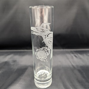 Vintage Coyle Etched Toucan Bud Vase: Native Design Signed Glass