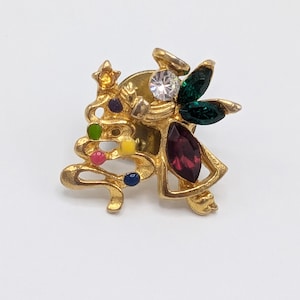 Vintage Gold Ton Weihnachtsbaum Engel Pin Brosche Strass Kleine Anstecknadel