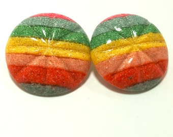 Round Rainbow Button Earrings / Pierced Earrings / Pride Earrings / Etched Plastic Circle Rainbow Post Earrings