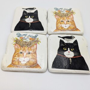 Ceramic Cat Coasters - Set of 4, Cork Backs Mary Lake Thompson