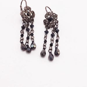 Black Rhinestone Dangle Faceted Teardop Dangle Earrings