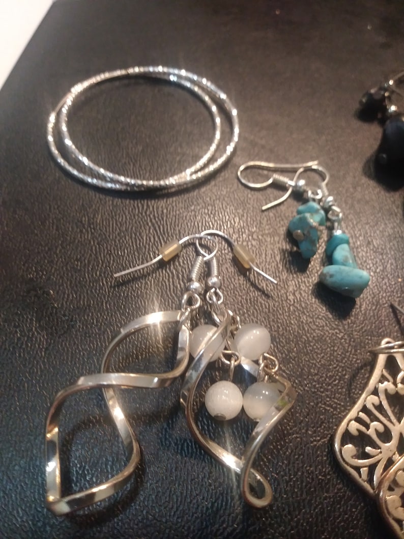 silver tone earrings various colors and shapes dangle earrings post earrings 12 pairs 90/'s earrings hoops jewelry lot