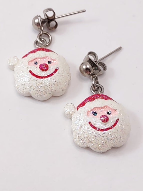 Sparkly Santa Claus Face Stud Earrings / Small Vi… - image 1