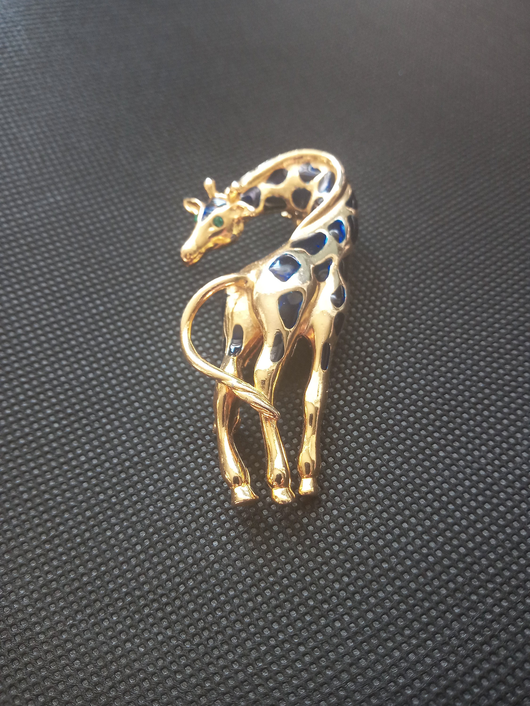 Vintage Giraffe with Rhinestone Eyes Signed pin brooch