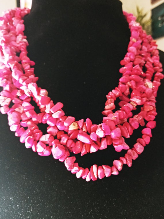 5 Strand Pink Howlite Necklace / Dyed Natural Ston