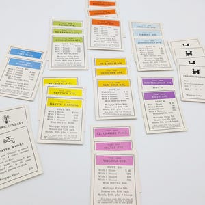 Jeu complet de cartes de propriété d'acte de remplacement de monopole de 1961