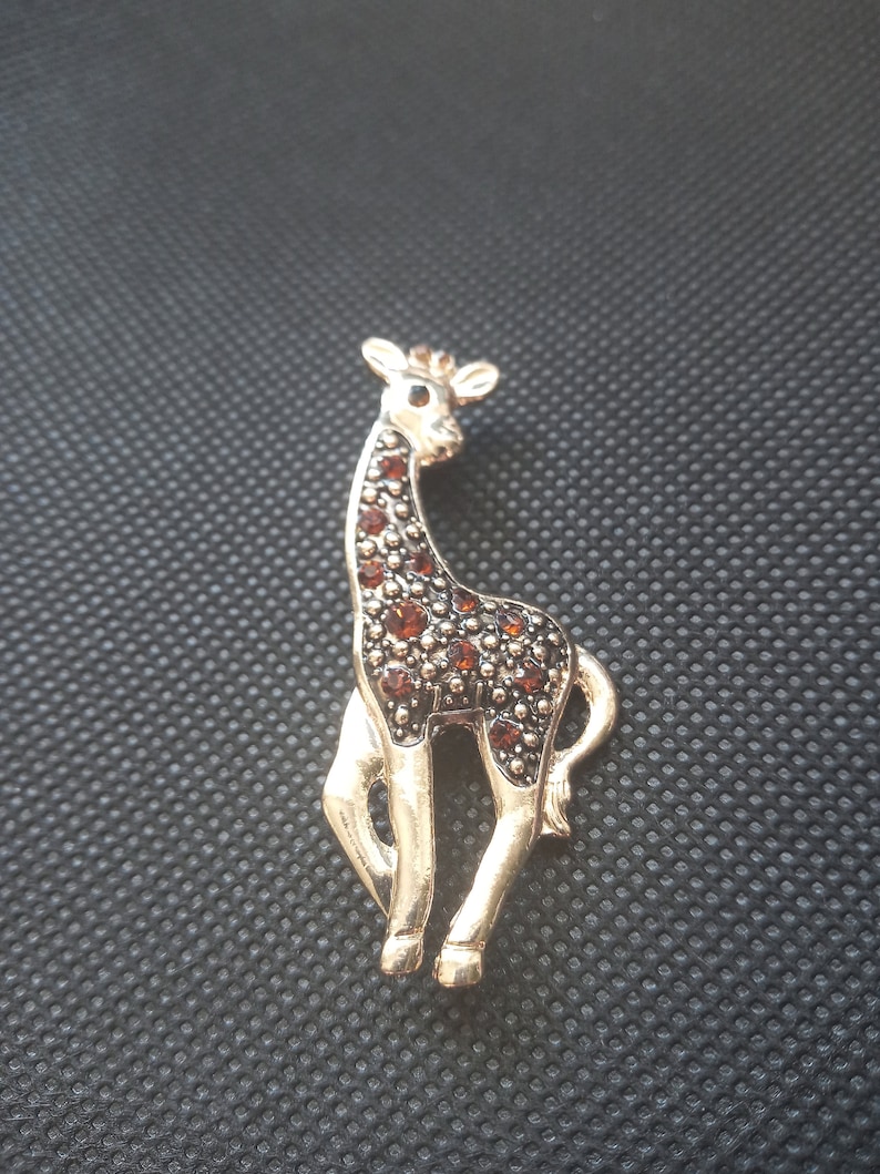Gold tone and Brown Rhinestone Giraffe Brooch Pin Lapel Pin Brooch Vintage Jewelry Animal Sweater Brooch