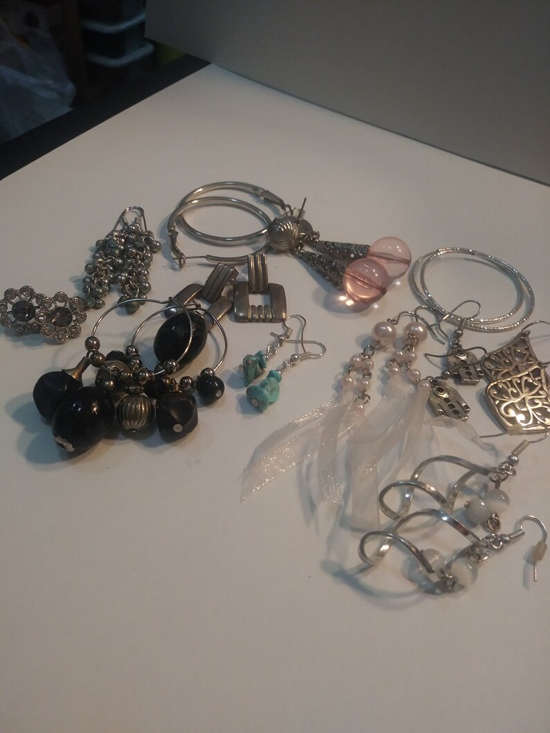 silver tone earrings various colors and shapes dangle earrings post earrings 12 pairs 90/'s earrings hoops jewelry lot