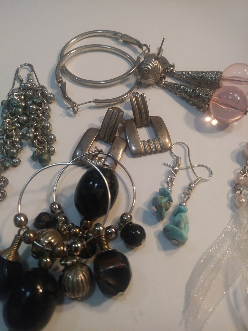 silver tone earrings various colors and shapes dangle earrings post earrings 12 pairs 90/'s earrings hoops jewelry lot