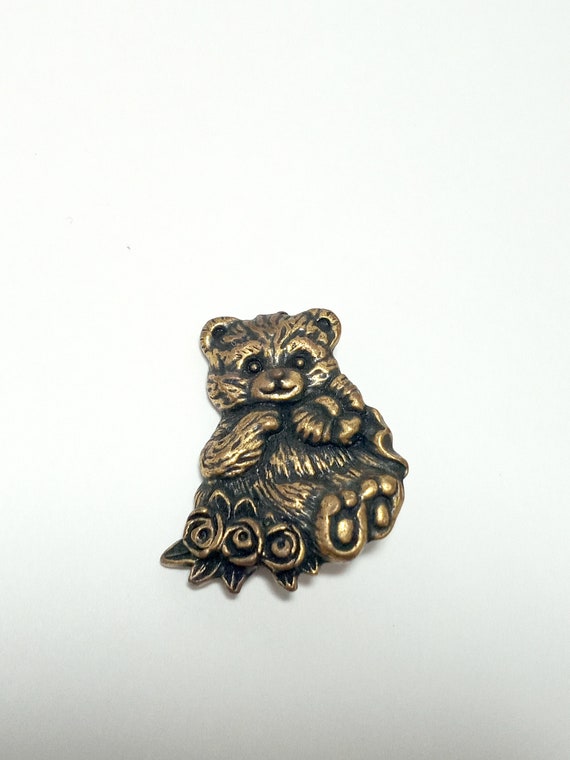 Vintage Bear and Flowers Brooch Pin / Vintage Broo