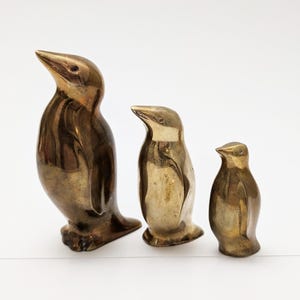 Brass Penguin Family, 3 Vintage Penguins, Retro Animal Bird Figure Figurine