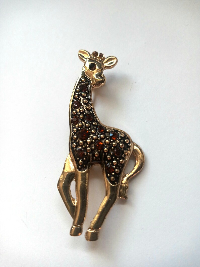 Gold tone and Brown Rhinestone Giraffe Brooch Pin Lapel Pin Brooch Vintage Jewelry Animal Sweater Brooch