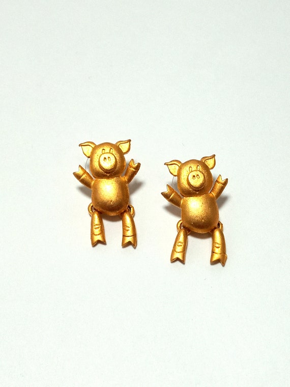 JJ Hanging Pig Earrings / Fun Animal Earrings / C… - image 1