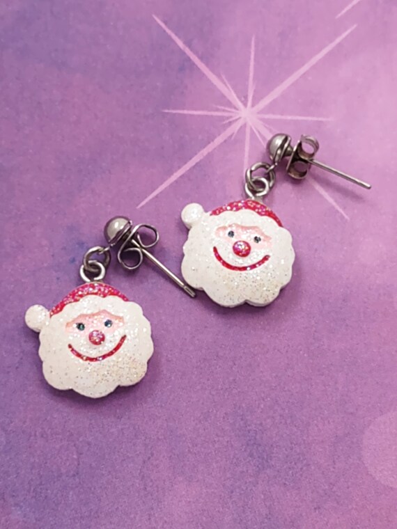 Sparkly Santa Claus Face Stud Earrings / Small Vi… - image 3