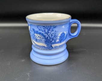 Currier and Ives &quot;Old Homestead in Winter&quot; Ceramic Mug - Blue Winter Scene