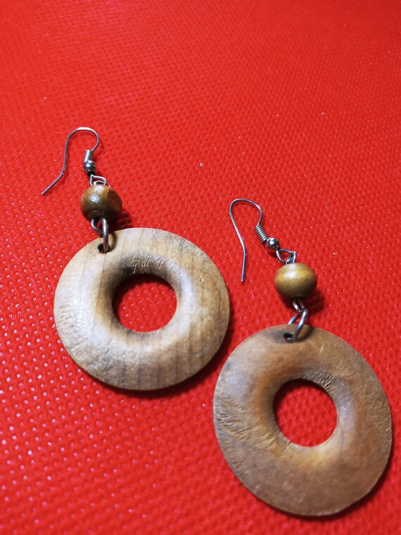 OOAK Free Shipping! Woodburned Earrings ~ Wood Circle Drop Earrings Boho Style