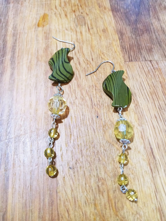 Hand Crafted Green & Yellow Faceted Bead Dangle Earrings / | Etsy