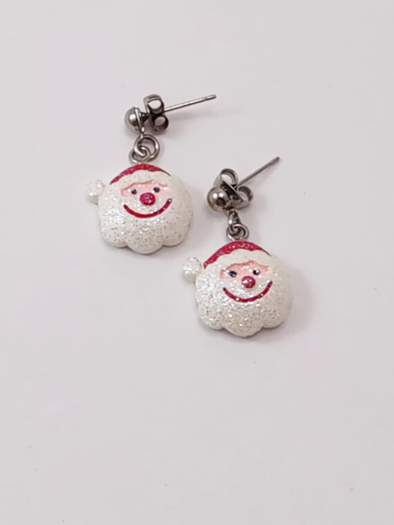 Sparkly Santa Claus Face Stud Earrings / Small Vi… - image 2