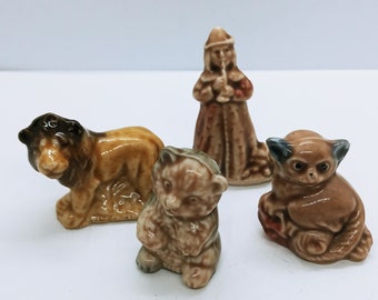 Wade Tea Collectibles Set of 4 / Flute Player / Lion / Monkey / Cat / Ceramic Figurines