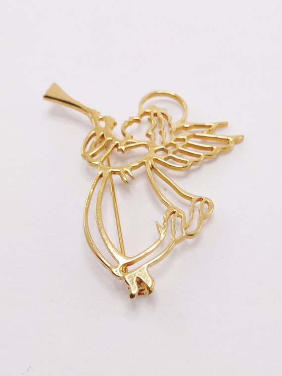 Vintage Gold Tone Heralding Angel Brooch / Gold Co