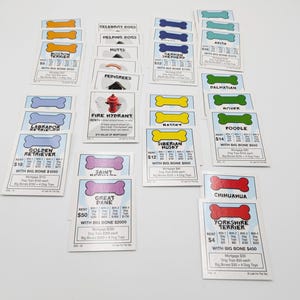 Jeu complet de 28 cartes de propriété de remplacement Dogopoly, édition Monopoly Dog