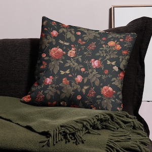 Victorian Roses Pillow: Dark Gothic Floral Cushion, Moody Home Decor