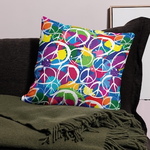 Retro 70s Peace Sign Pillow: Bohemian Rainbow Accent