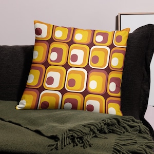 Retro 70s Mid-Century Throw Pillow: Orange, Brown & Yellow Cushion