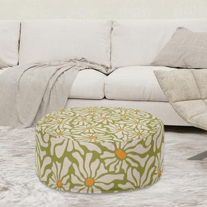 Retro 70s Flower Power Inflatable Ottoman: Boho Floral Footstool with Hand Pump