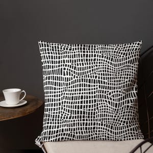 Abstract Black and White Pillow: Retro Modern Line Art Print