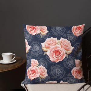 Vintage Rose Print Pillow: Shabby Chic Cottagecore Accent