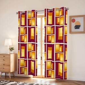 70s Retro Blackout Curtains: Orange Brown Midcentury Modern Pattern