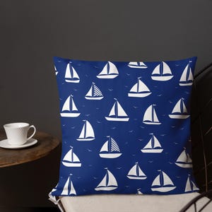 MARITIM SEA NAUTICAL Premium Pillow Blue White Sailboats Beach House Seaside Decor Gift