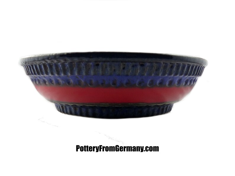 D\u00dcMLER BREIDEN BOWL 335026 blue red rare vintage Pottery Westgermany mid century fat lava plate fruit snack bowl ceramics collectors gift