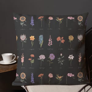 Dark Botanical Pillow: Vintage Herbarium Floral Gothic Decor