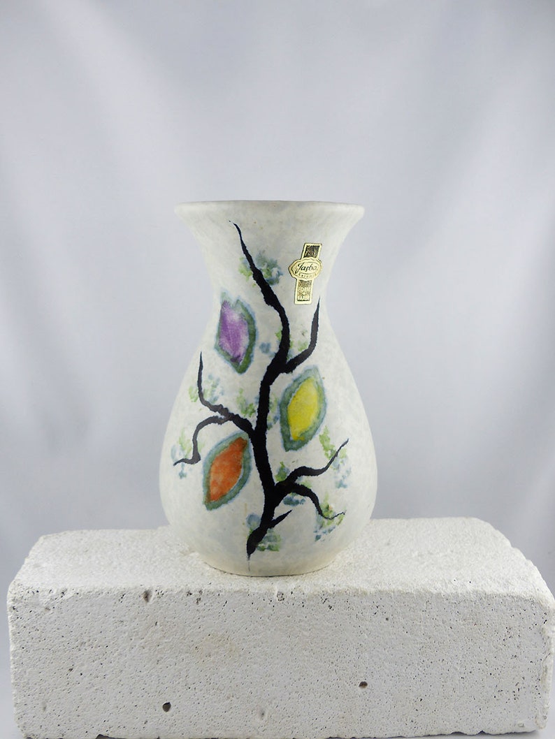 LOVELY JASBA VASE 581-16 Westgerman Pottery housewarming gift floral tree pattern mid-century ceramics fat lava vintage 60s home decor