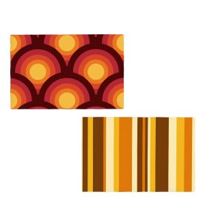 Reversible Retro 70s PLACEMATS SET of 4 or 6 Orange Yellow Red Double Layer Vintage Table Mats Linen-Look Heat-Resistant Party Holidays