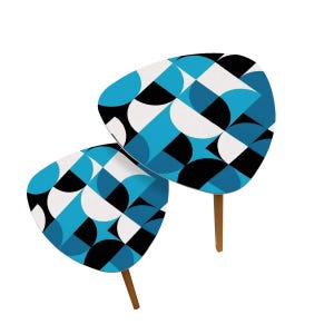 1970er Jahre Retro BAUHAUS Couchtisch 2er Set Midcentury blau schwarz weiß Beistelltische Vintage Home Decor
